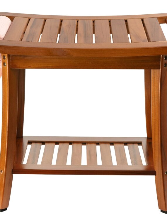 Utoplike Teak Shower Bench Seat with Handles, Non-Slip Rubber Feet, 22"x13"x18.6"