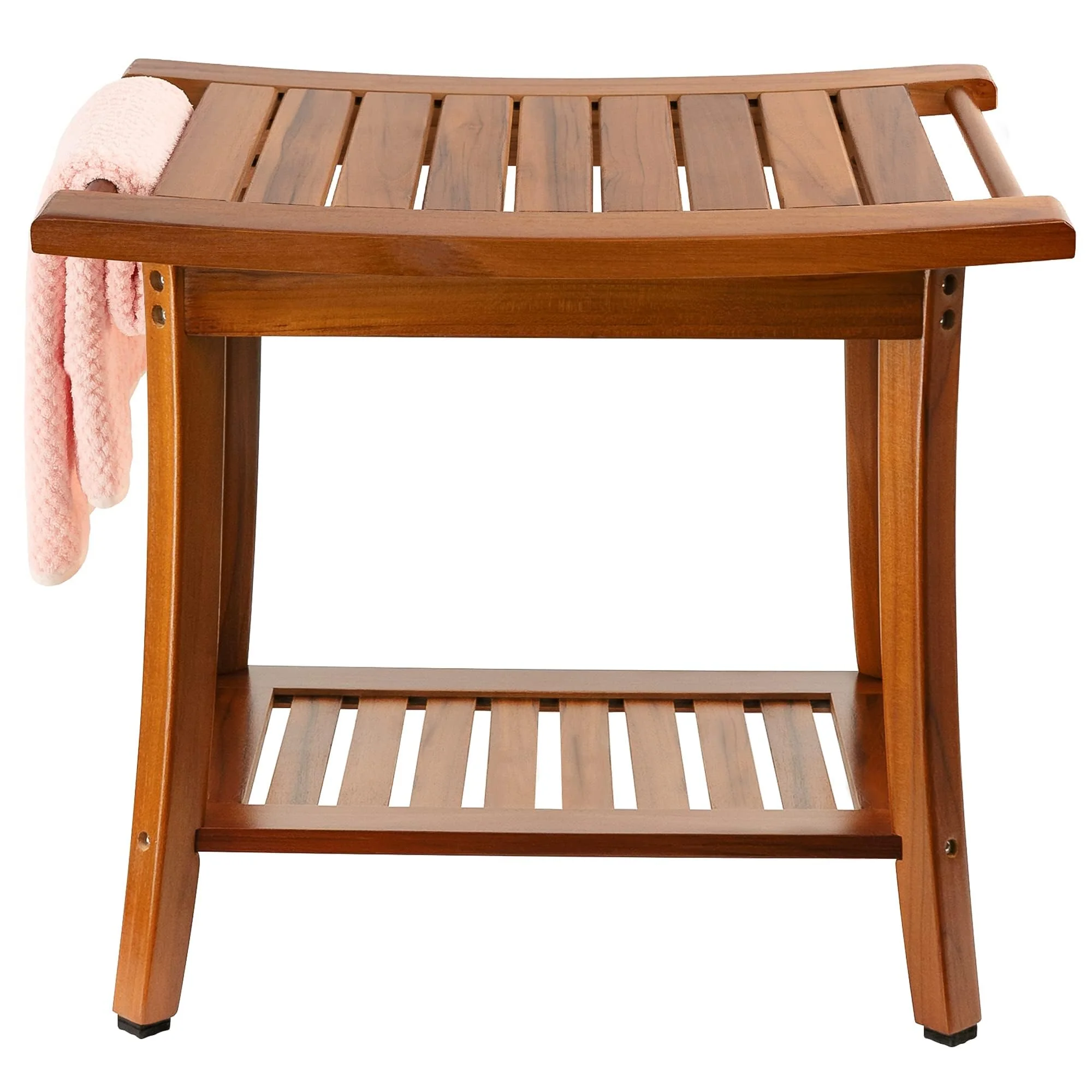 Utoplike Teak Shower Bench Seat with Handles, Non-Slip Rubber Feet, 22"x13"x18.6"