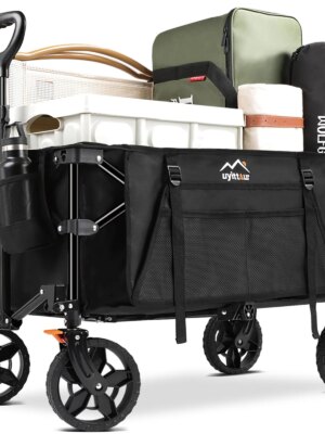 Uyittour Compact Foldable Wagon Cart with Side Pocket, Brakes & All-Terrain Wheels