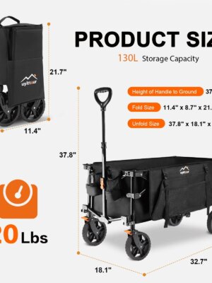 Uyittour Compact Foldable Wagon Cart with Side Pocket, Brakes & All-Terrain Wheels