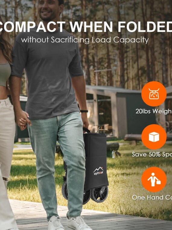 Uyittour Foldable Wagon Cart, Compact, Durable, All-Terrain Wheels, Side Pocket, Brakes, No Assembly Needed