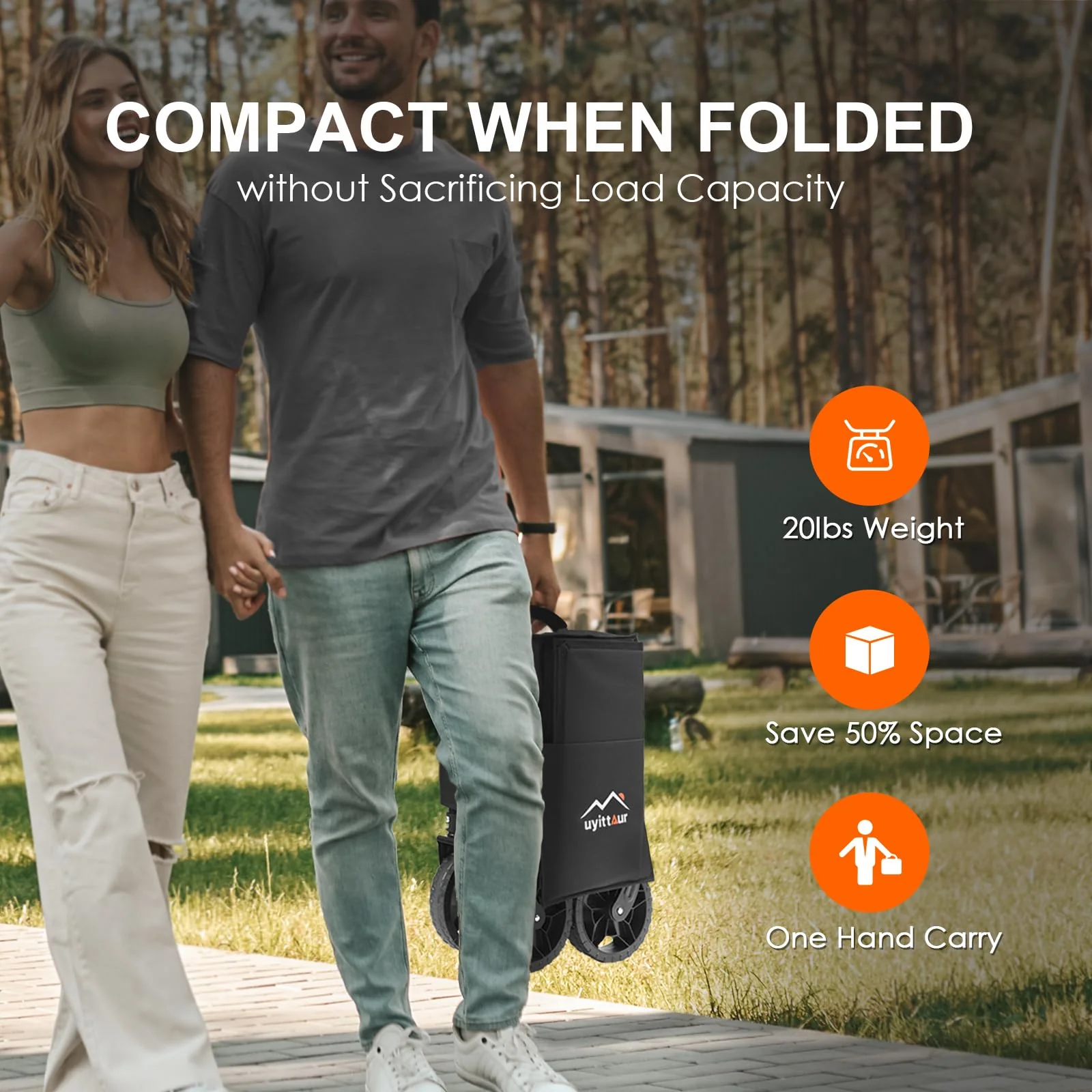 Uyittour Foldable Wagon Cart, Compact, Durable, All-Terrain Wheels, Side Pocket, Brakes, No Assembly Needed