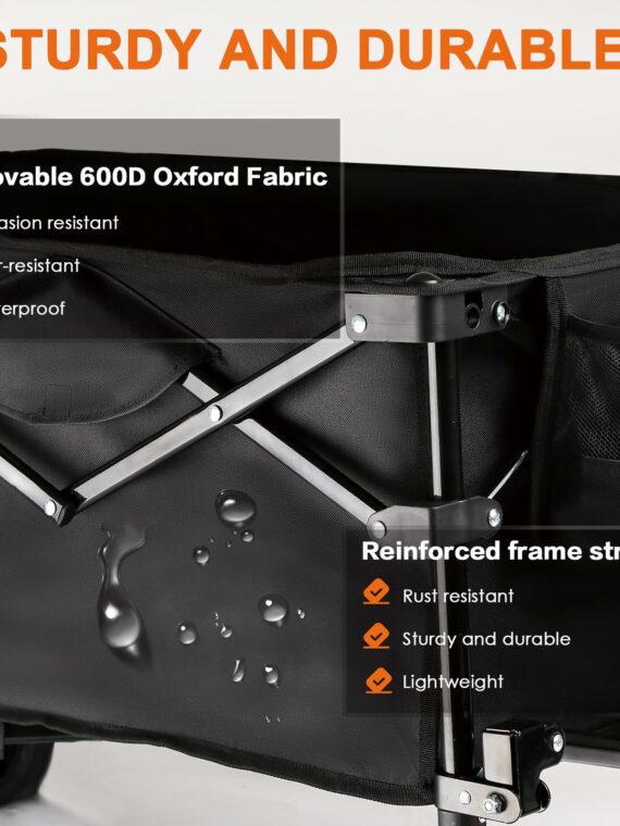 Uyittour Foldable Wagon Cart, Compact, Durable, All-Terrain Wheels, Side Pocket, Brakes, No Assembly Needed