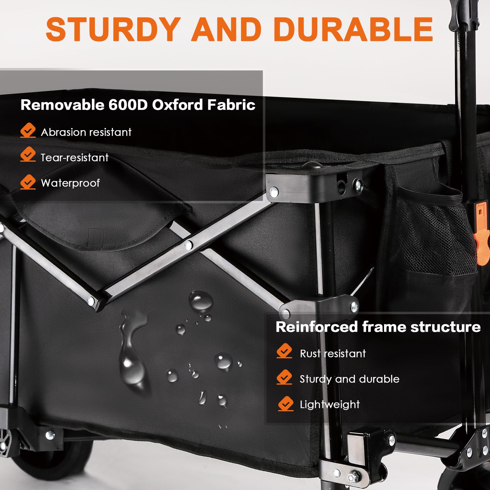 Uyittour Foldable Wagon Cart, Compact, Durable, All-Terrain Wheels, Side Pocket, Brakes, No Assembly Needed