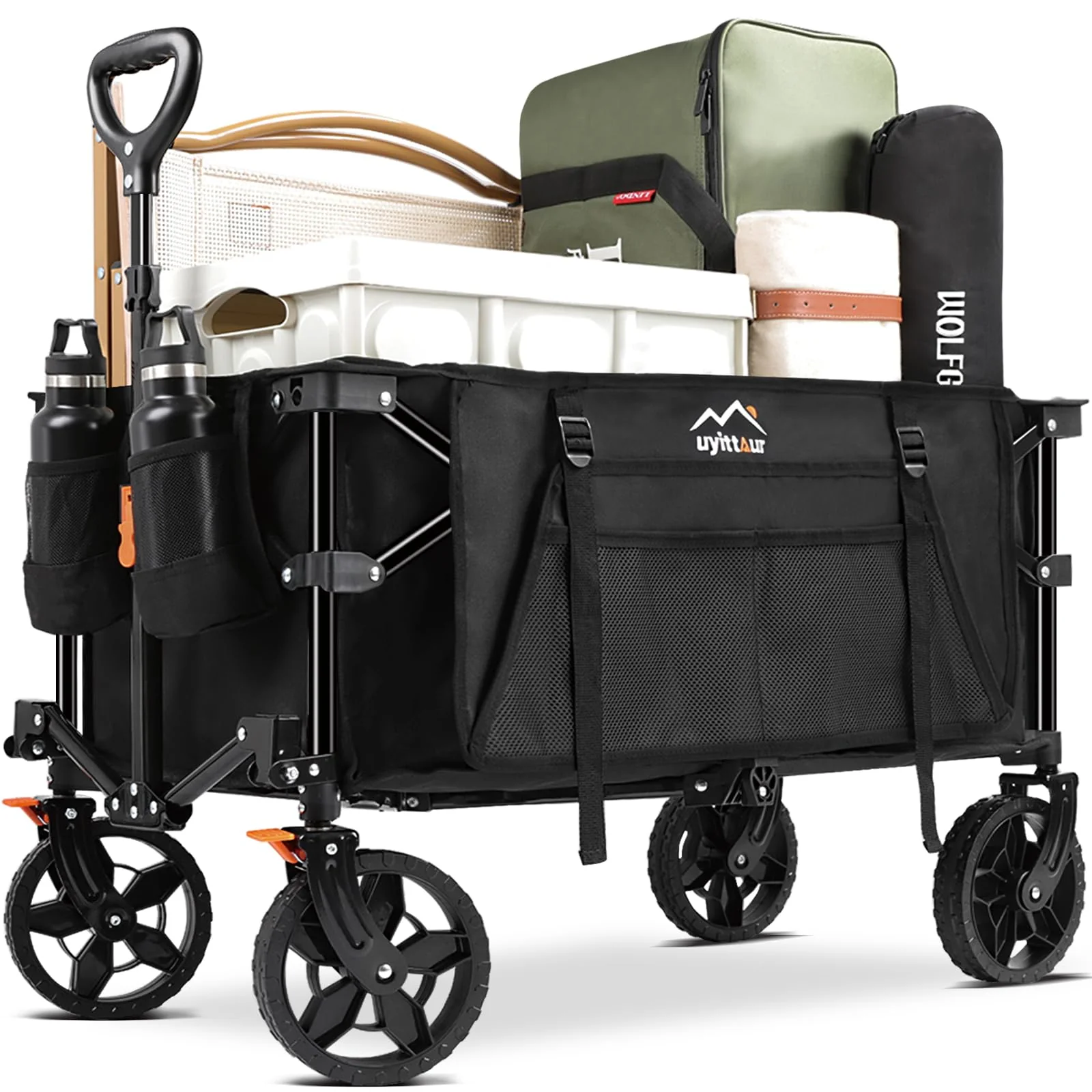 Uyittour Foldable Wagon Cart, Compact, Durable, All-Terrain Wheels, Side Pocket, Brakes, No Assembly Needed