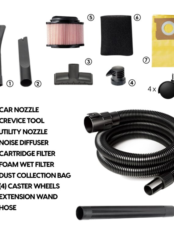 Vacmaster 5-Gallon 5.5 Peak HP Wet/Dry Vacuum with 25ft Reach & 9 Accessories