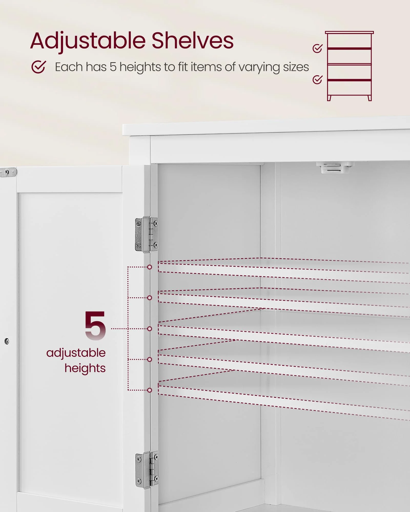 VASAGLE Bathroom Floor Storage Cabinet, 4 Doors, Adjustable Shelves, MDF, Anti-Tip Safety