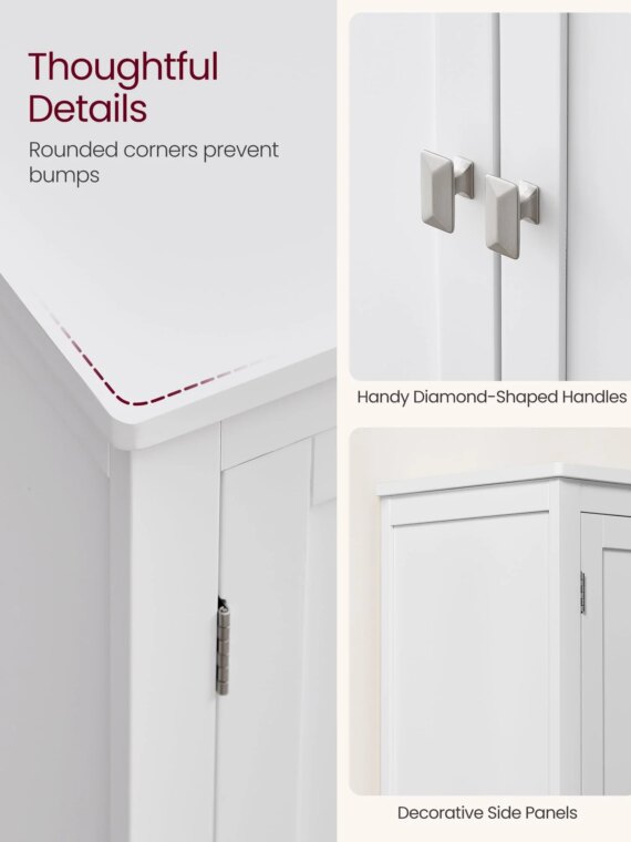 VASAGLE Bathroom Floor Storage Cabinet, 4 Doors, Adjustable Shelves, MDF, Anti-Tip Safety