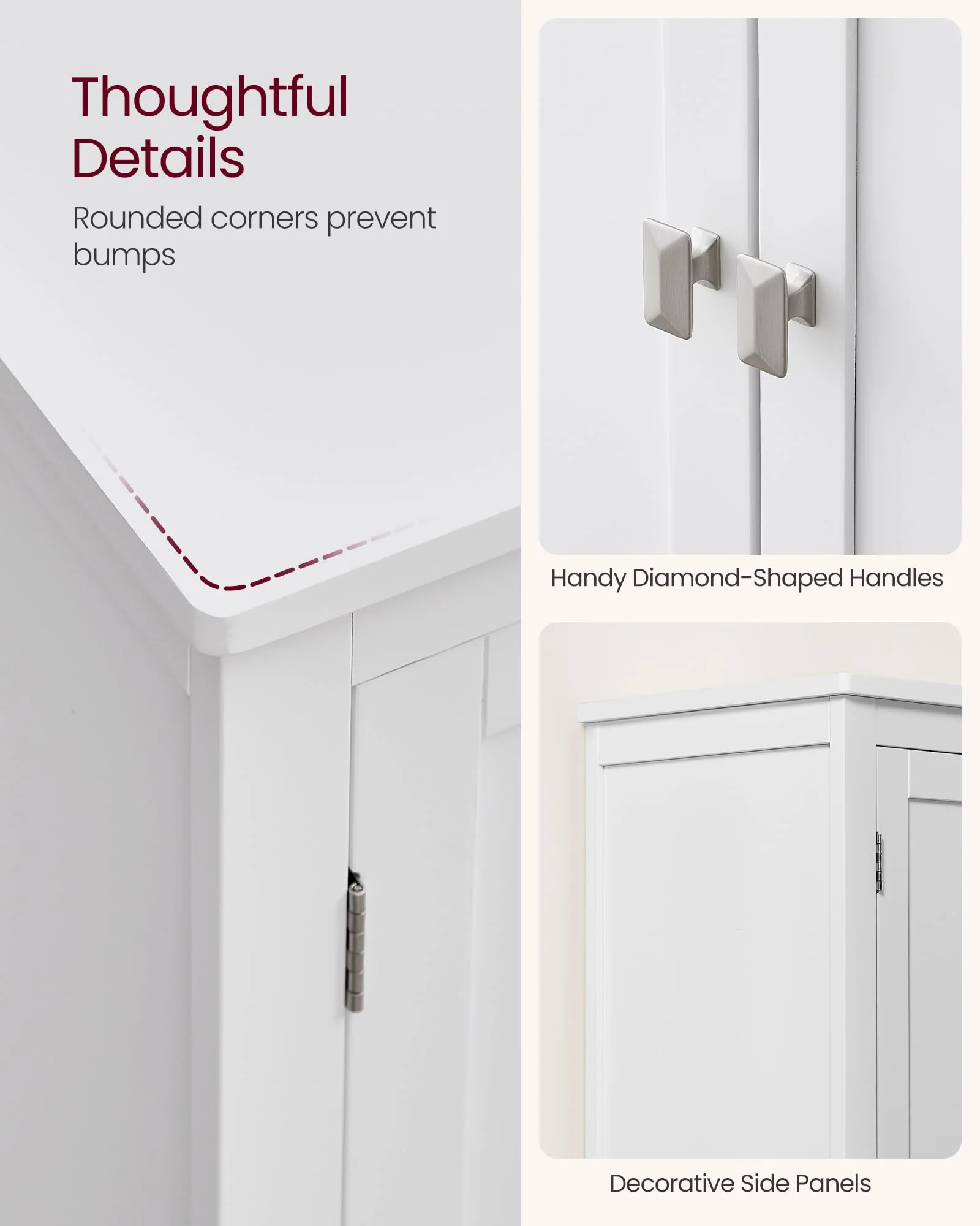 VASAGLE Bathroom Floor Storage Cabinet, 4 Doors, Adjustable Shelves, MDF, Anti-Tip Safety