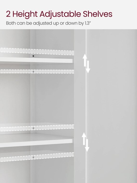 VASAGLE Bathroom Storage Cabinet, White MDF, 2 Adjustable Shelves, Space-Saving Design, Anti-Tip Kit