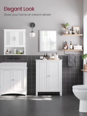 VASAGLE Bathroom Storage Cabinet, White MDF, 2 Adjustable Shelves, Space-Saving Design, Anti-Tip Kit