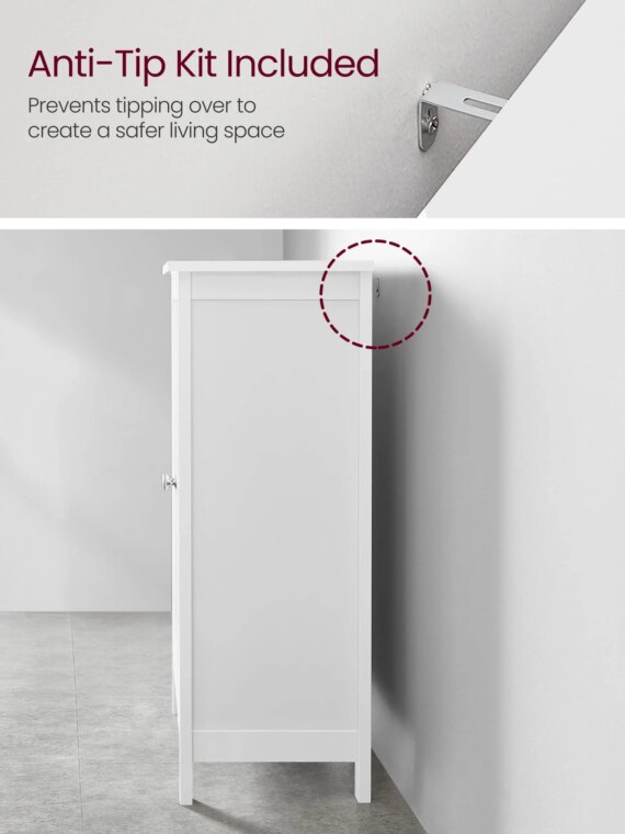 VASAGLE White Bathroom Storage Cabinet, MDF, 2 Adjustable Shelves, Space-Saving Design