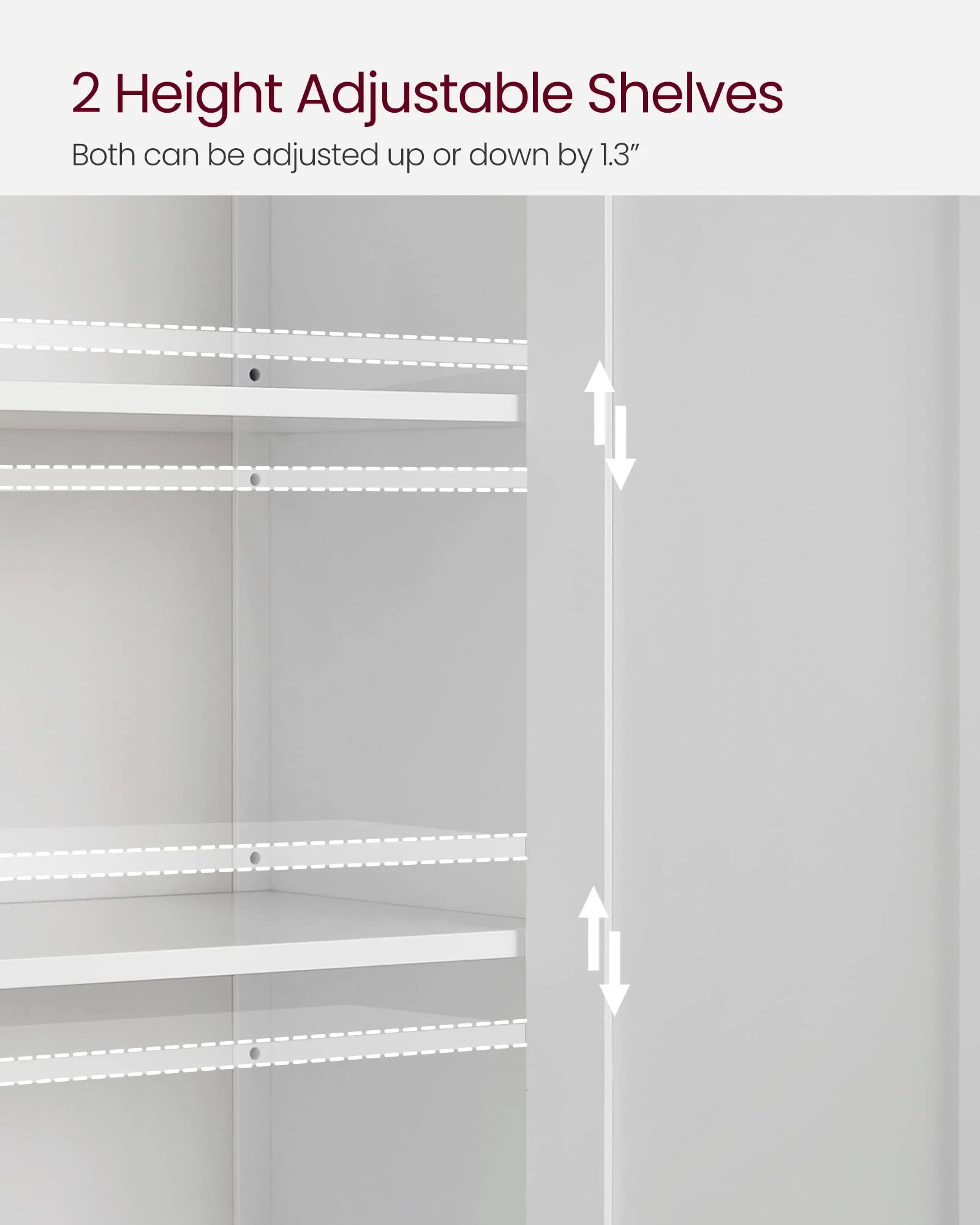 VASAGLE White Bathroom Storage Cabinet, MDF, 2 Adjustable Shelves, Space-Saving Design