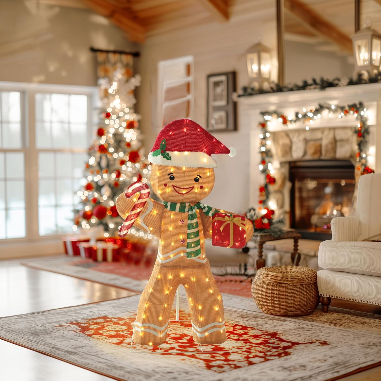 VEIKOU 5FT Gingerbread Man Outdoor Christmas Decoration with 120 LED Lights, Metal Frame, Holiday Yard Decor