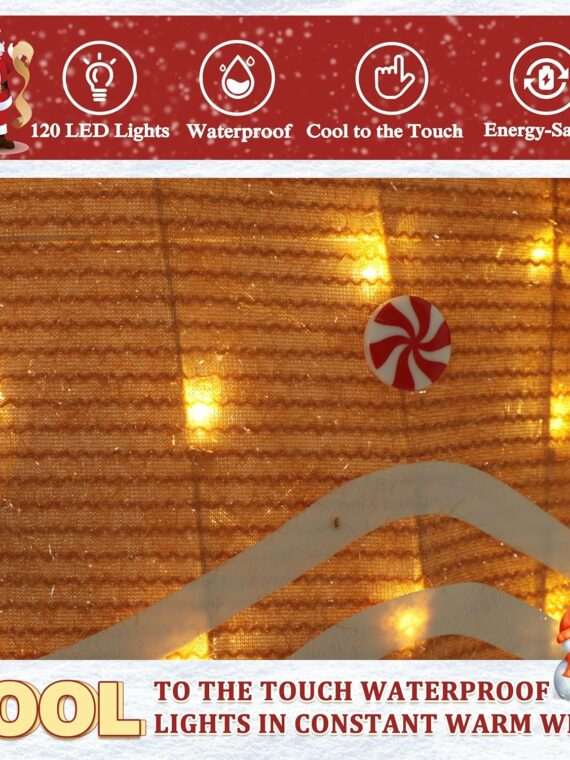 VEIKOU 5FT Gingerbread Man Outdoor Christmas Decoration with 120 LED Lights, Metal Frame, Holiday Yard Decor