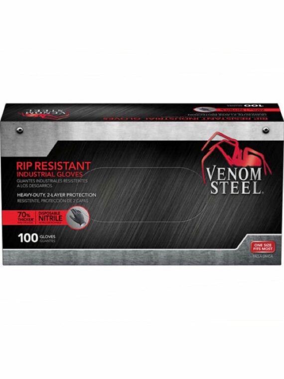 Venom Steel Rip Resistant Industrial Gloves - 100 Pack, Latex-Free, Textured Grip, 9.5" Length, Ambidextrous