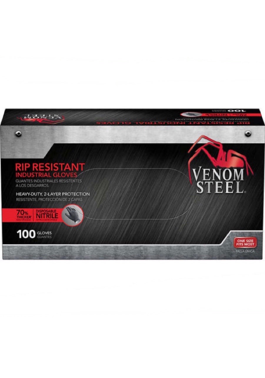 Venom Steel Rip Resistant Industrial Gloves - 100 Pack, Latex-Free, Textured Grip, 9.5" Length, Ambidextrous