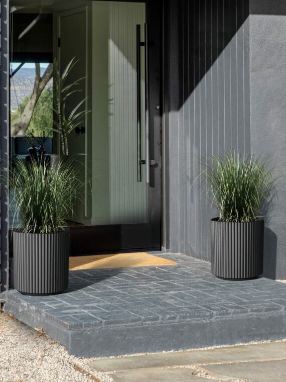 Veradek Demi Series Round Planter 2-Pack, 16" - Durable Concrete-Composite, Modern Design, Efficient Drainage