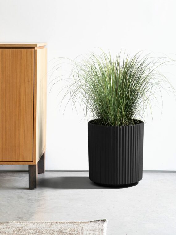 Veradek Demi Series Round Planter 2-Pack, 16" Concrete-Composite, Weather-Resistant, Modern Design