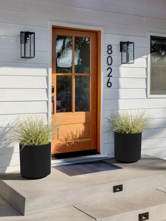 Veradek Demi Series Round Planter 2-Pack, 16" Concrete-Composite, Weather-Resistant, Modern Design