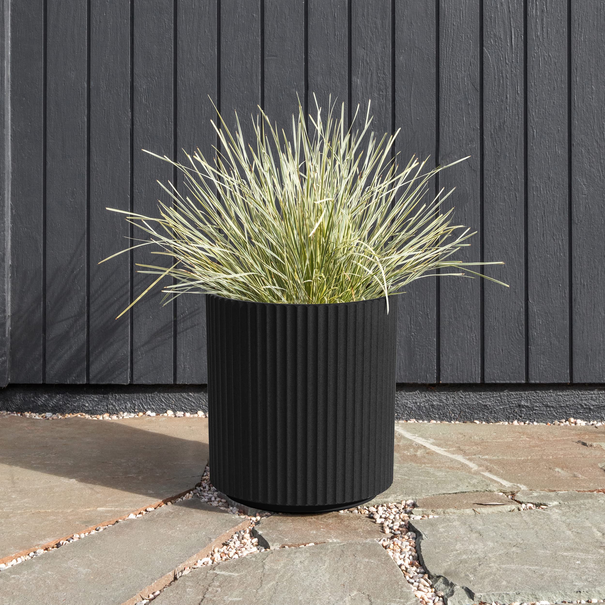 Veradek Demi Series Round Planter 2-Pack, 16" Concrete-Composite, Weather-Resistant, Modern Design