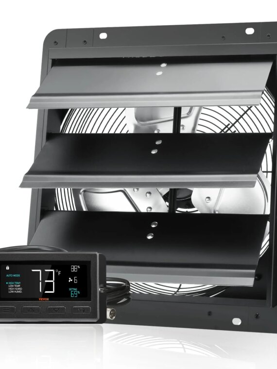 VEVOR 14'' Wall Mount Exhaust Fan, 1513 CFM, Smart Temp & Humidity Controller, ETL Listed, All-Metal Construction