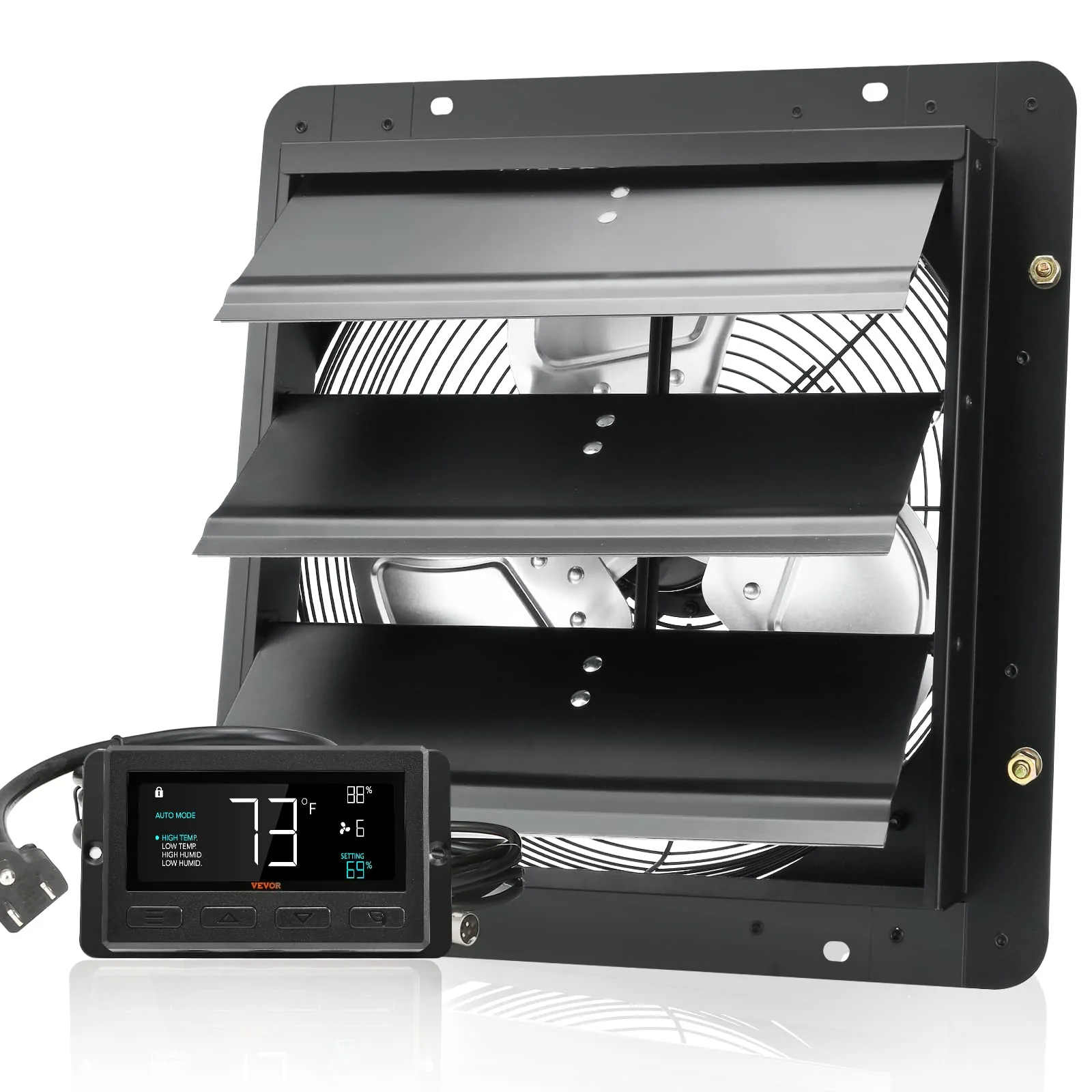 VEVOR 14'' Wall Mount Exhaust Fan, 1513 CFM, Smart Temp & Humidity Controller, ETL Listed, All-Metal Construction