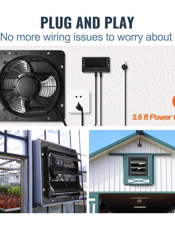 VEVOR 14'' Wall Mount Exhaust Fan, 1513 CFM, Smart Temp & Humidity Controller, ETL Listed, All-Metal Construction