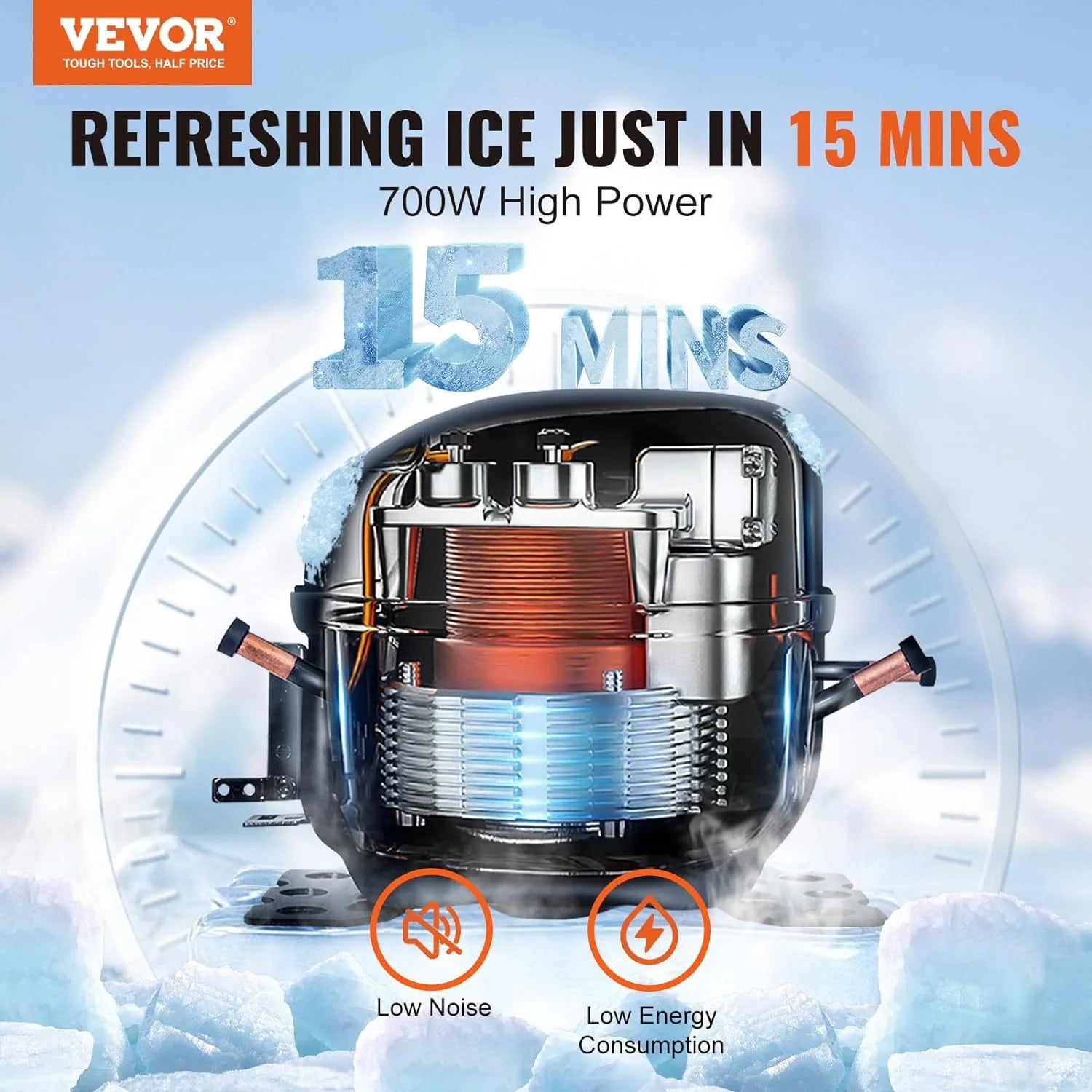 VEVOR Commercial Ice Maker 360lbs/24hr, 330.7lbs Storage, Self-Cleaning, LCD Control, Efficient Cooling