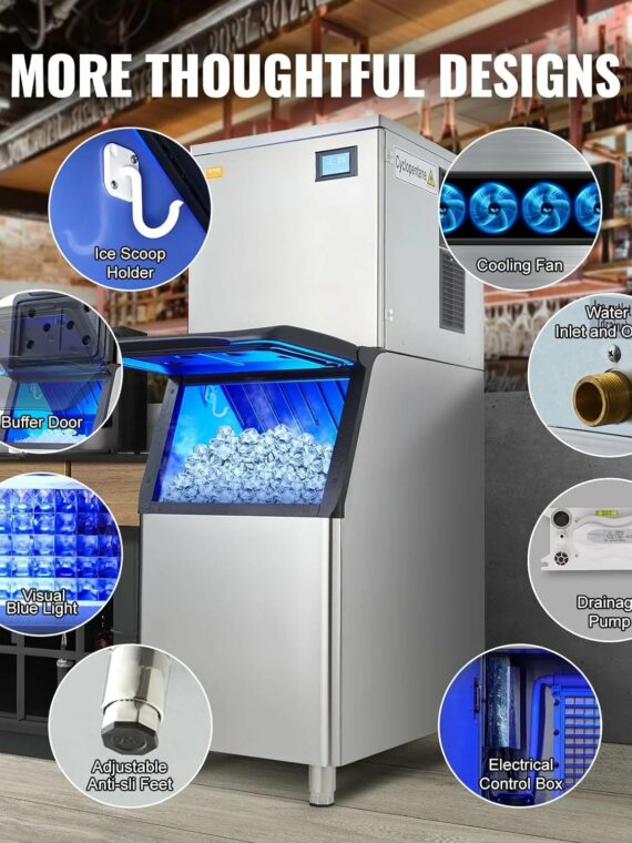 VEVOR Commercial Ice Maker 360lbs/24hr, 330.7lbs Storage, Self-Cleaning, LCD Control, Efficient Cooling