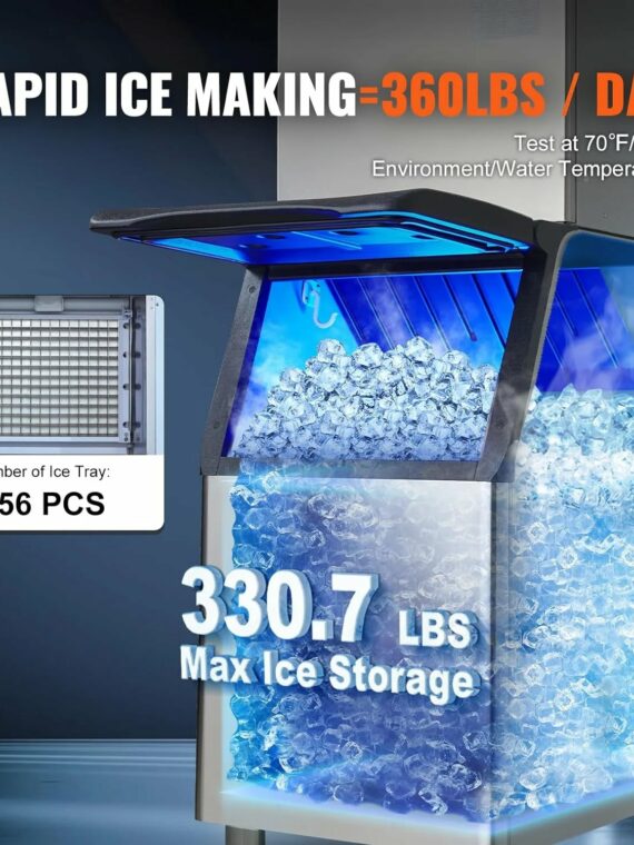 VEVOR Commercial Ice Maker 360lbs/24hr, 330.7lbs Storage, Self-Cleaning, LCD Control, Efficient Cooling