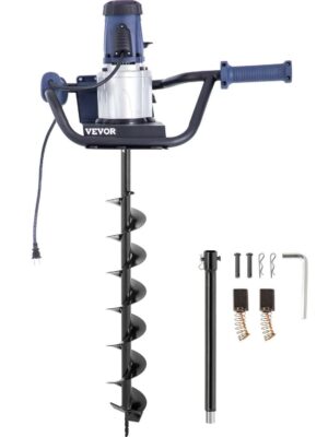 VEVOR Electric Post Hole Digger, 1200W 1.6HP, with 4 Auger Bits & 12" Extension, Durable Steel Construction