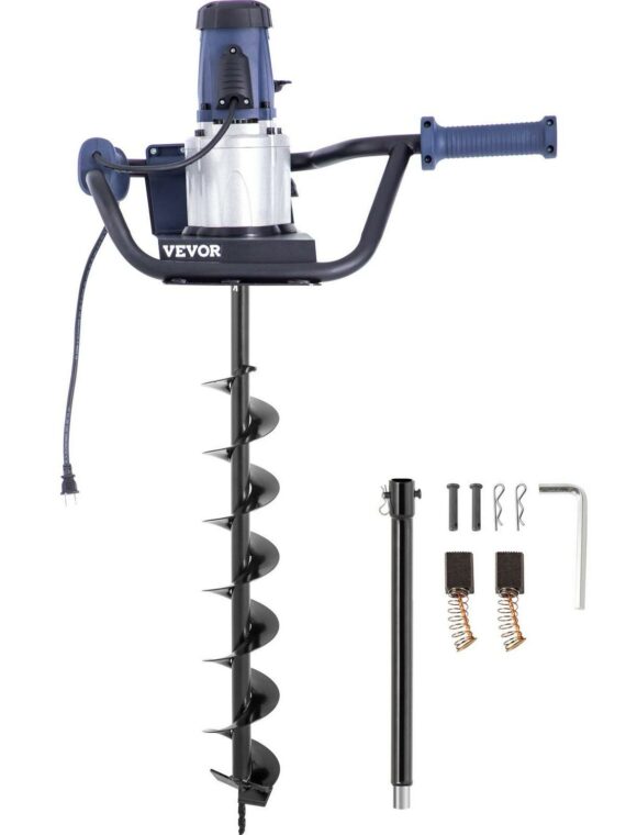 VEVOR Electric Post Hole Digger, 1200W 1.6HP, with 4 Auger Bits & 12" Extension, Durable Steel Construction