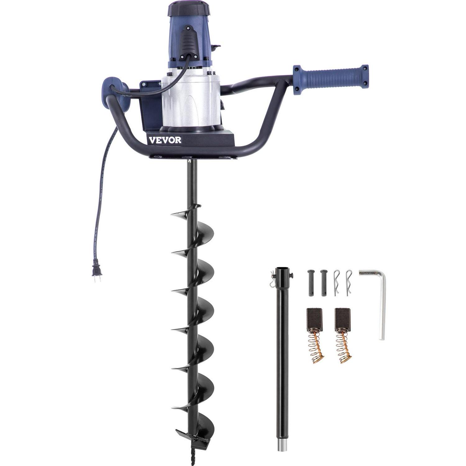 VEVOR Electric Post Hole Digger, 1200W 1.6HP, with 4 Auger Bits & 12" Extension, Durable Steel Construction