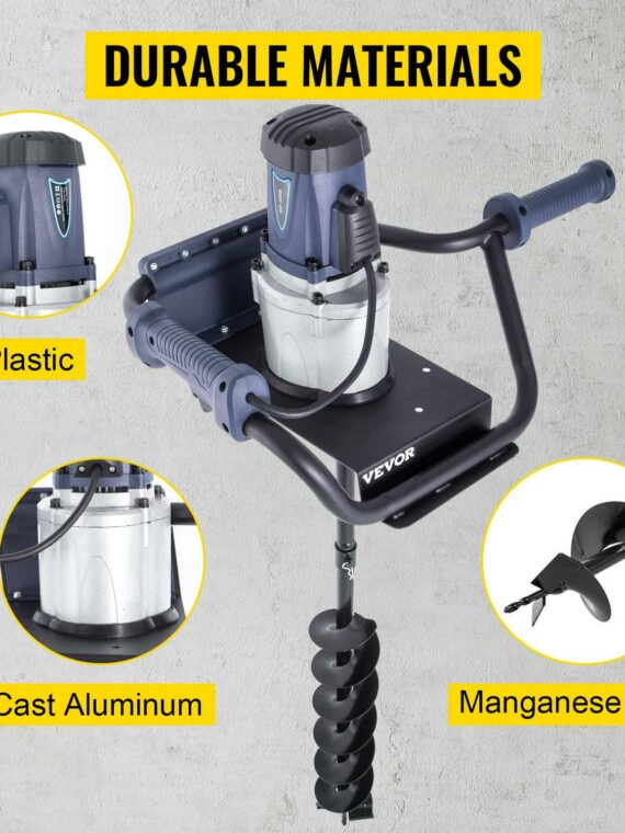 VEVOR Electric Post Hole Digger, 1200W 1.6HP, with 4 Auger Bits & 12" Extension, Durable Steel Construction