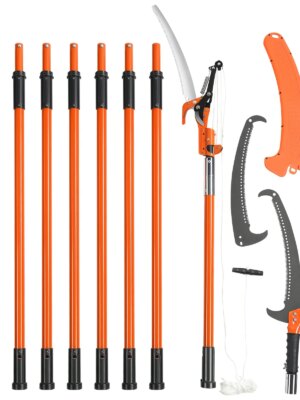 VEVOR Manual Pole Saw, 7.3-27 ft Extendable Tree Pruner, Carbon Steel Blade, Double Lock Design