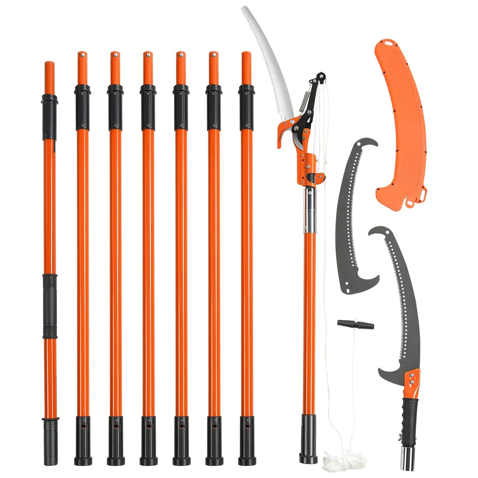 VEVOR Manual Pole Saw, 7.3-27 ft Extendable Tree Pruner, Carbon Steel Blade, Double Lock Design