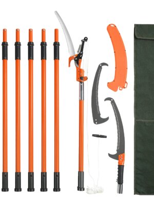 VEVOR Manual Pole Saw, 7.3-27 ft Extendable Tree Pruner, Carbon Steel Blade, Double Lock Design