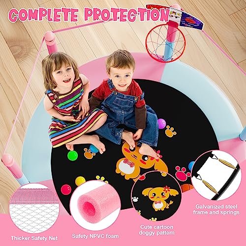 VGMiu 60" Toddler Trampoline with Safety Enclosure Net & Basketball Hoop - Indoor/Outdoor Use