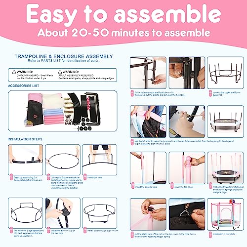 VGMiu 60" Toddler Trampoline with Safety Enclosure Net & Basketball Hoop - Indoor/Outdoor Use