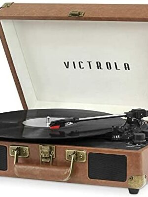 Victrola Vintage Bluetooth Portable Suitcase Record Player, 3-Speed Turntable with Premium Sound, RCA & Headphone Outputs
