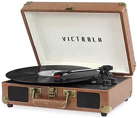 Victrola Vintage Bluetooth Portable Suitcase Record Player, 3-Speed Turntable with Premium Sound, RCA & Headphone Outputs