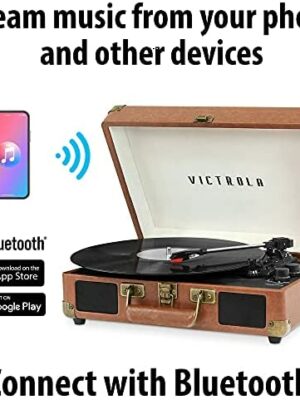 Victrola Vintage Bluetooth Portable Suitcase Record Player, 3-Speed Turntable with Premium Sound, RCA & Headphone Outputs