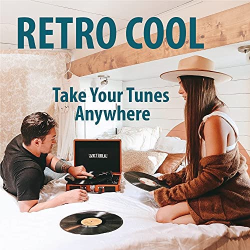 Victrola Vintage Bluetooth Portable Suitcase Record Player, 3-Speed Turntable with Premium Sound, RCA & Headphone Outputs