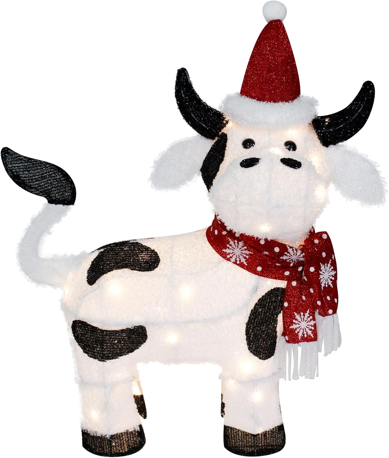 VIKIMORA 32" Lighted Christmas Cow Decoration, 3D LED Pre-lit Fluffy Fabric for Indoor/Outdoor Holiday Display