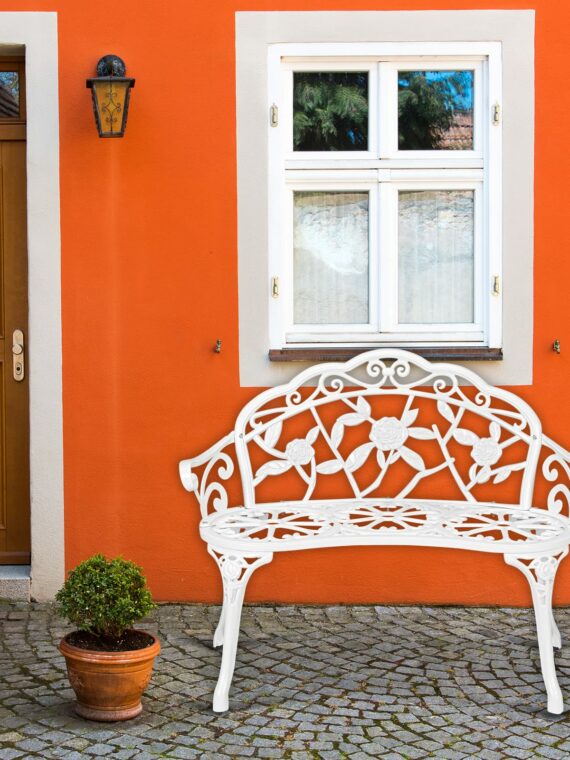 VINGLI 38.5" Antique Outdoor Metal Rose Bench, Rust-Resistant Aluminum, 500 lbs Capacity, Easy Assembly