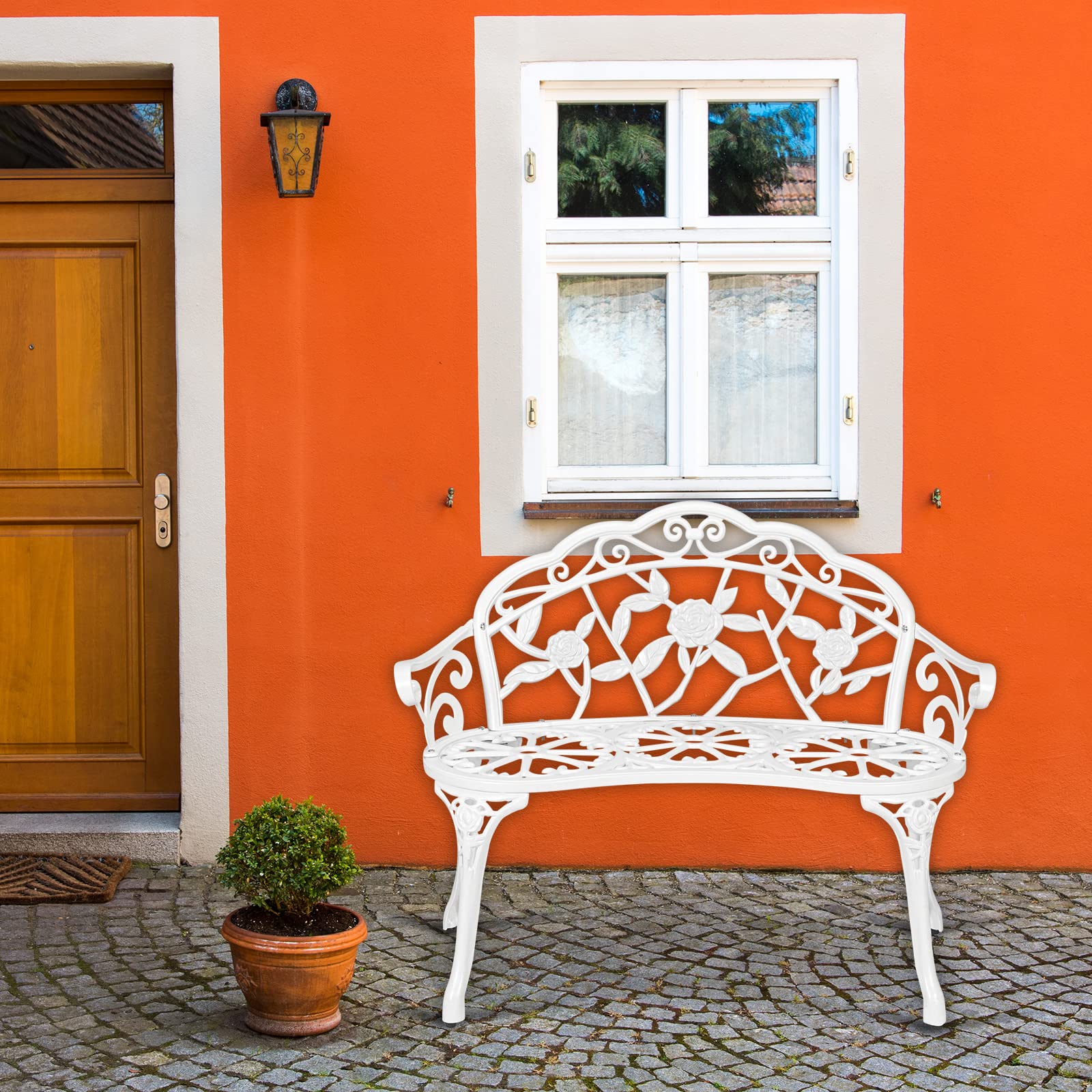 VINGLI 38.5" Antique Outdoor Metal Rose Bench, Rust-Resistant Aluminum, 500 lbs Capacity, Easy Assembly