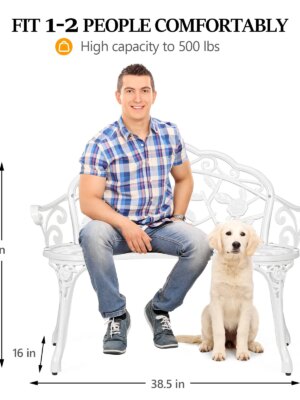 VINGLI 38.5″ Antique Outdoor Metal Rose Bench, Rust-Resistant Aluminum, 500 lbs Capacity, Easy Assembly