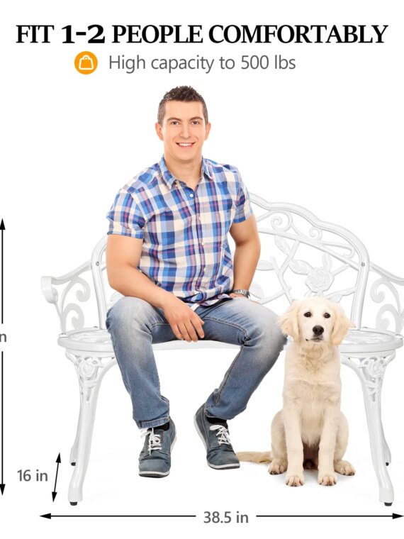 VINGLI 38.5" Antique Outdoor Metal Rose Bench, Rust-Resistant Aluminum, 500 lbs Capacity, Easy Assembly