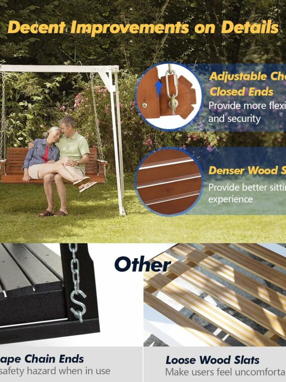 VINGLI 5 FT Wooden Porch Swing with Adjustable Chains, Ergonomic Design, 880 lbs Capacity, Durable Finish